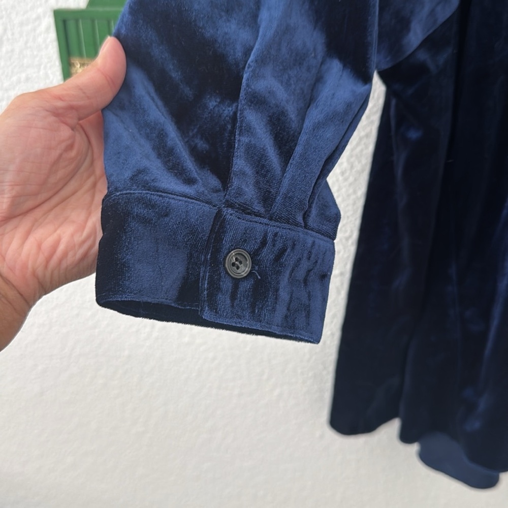 3 Potato Velvet Button Up Tunic Top Blouse Sapphire Blue NWT Large/Extra Large - Picture 4 of 11